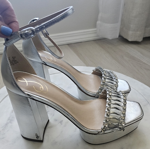 Sam Edelman Ninette Platform Heels Ankle Strap Metallic Size 8.5 - Picture 12 of 15